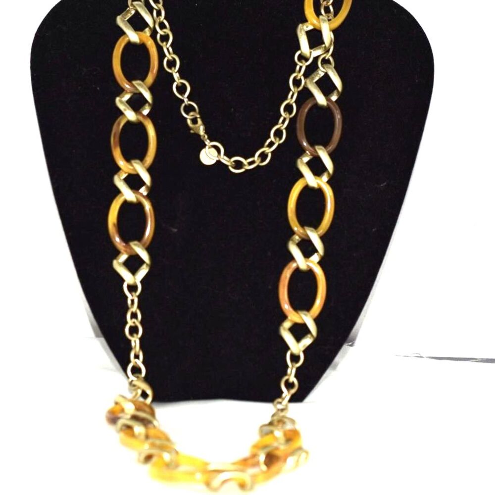 Vintage Talbots Tortoise Matt Gold Tone 44" Oval Link Single Strand Necklace
